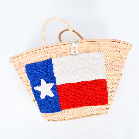 Texas Flag Embroidered Straw Basket - Handcrafted Lone Star Pride
