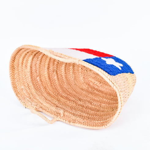 Texas Flag Embroidered Straw Basket - Handcrafted Lone Star Pride
