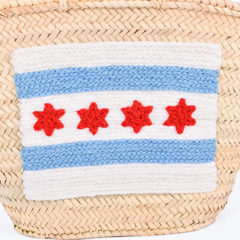 Chicago Flag Embroidered Basket 🇺🇸 - Patriotic Handwoven Tote