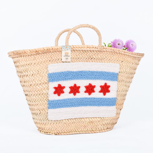 Chicago Flag Embroidered Basket 🇺🇸 - Patriotic Handwoven Tote