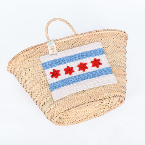 Chicago Flag Embroidered Basket 🇺🇸 - Patriotic Handwoven Tote