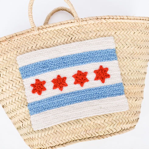Chicago Flag Embroidered Basket 🇺🇸 - Patriotic Handwoven Tote