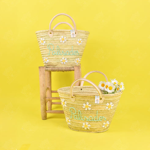 Chic Hand-Embroidered Daisies Basket 🌼| perfect sunny-day companion