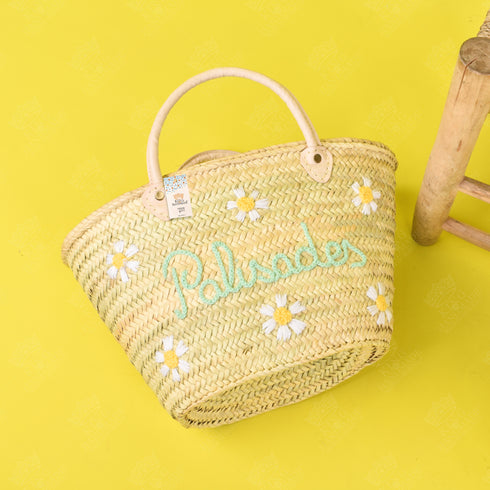Chic Hand-Embroidered Daisies Basket 🌼| perfect sunny-day companion