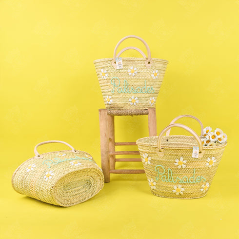 Chic Hand-Embroidered Daisies Basket 🌼| perfect sunny-day companion