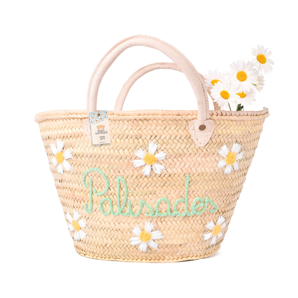 Personalized Straw Beach Bag – Daisy & Name Moroccan Tote