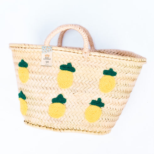 Lemons Embroidered Basket | Handwoven Summer Straw Tote 🍋