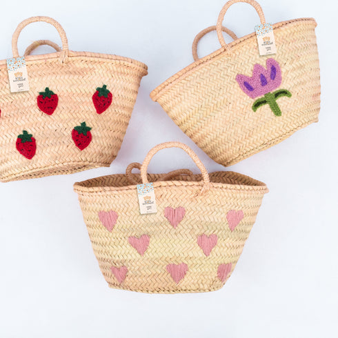Sweet Hearts Embroidered Basket - Handwoven Love-Inspired Tote 💕