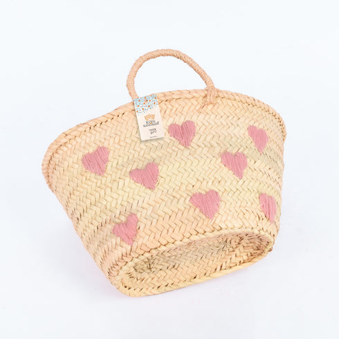 Sweet Hearts Embroidered Basket - Handwoven Love-Inspired Tote 💕