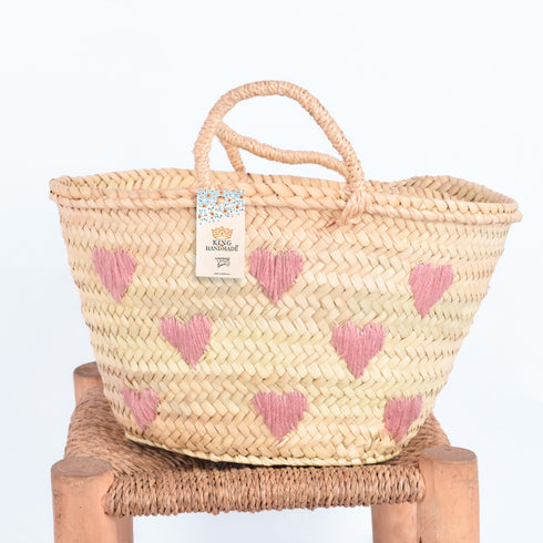 Sweet Hearts Embroidered Basket - Handwoven Love-Inspired Tote 💕