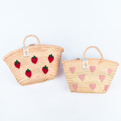 Sweet Hearts Embroidered Basket - Handwoven Love-Inspired Tote 💕