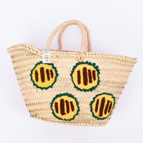 Hot Dogs Sandwiches Basket – Embroidered Straw Tote for Spring Picnics & Party Bars
