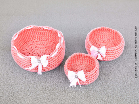 House Bathroom Decor - Cute Crochet Basket For Bathroom Organization