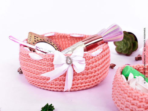 House Bathroom Decor - Cute Crochet Basket For Bathroom Organization