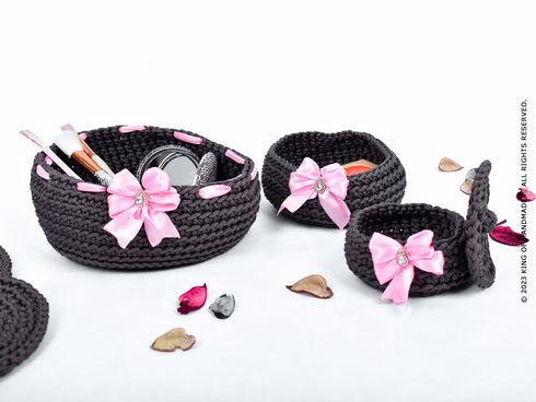 House Bathroom Decor - Cute Crochet Basket For Bathroom Organization