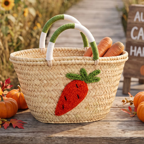 Kids Halloween Straw Basket – Carrot Embroidered Trick-or-Treat Tote