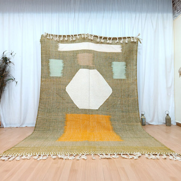 Beni Ourain Rug – Beige Flatweave Geometric Wool Area Rug