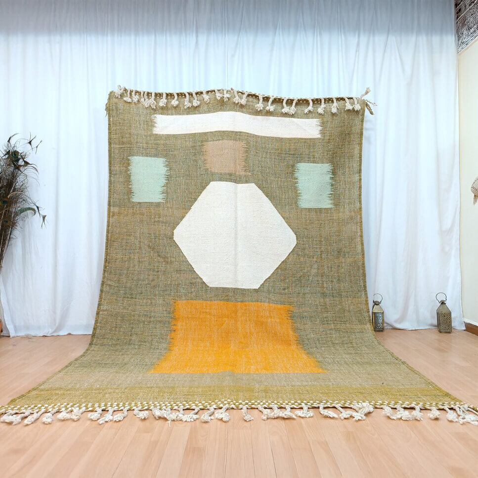Beni Ourain Rug – Beige Flatweave Geometric Wool Area Rug