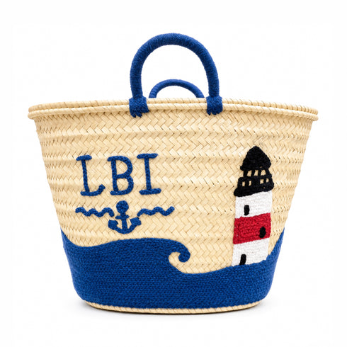 LBI Lighthouse Straw Beach Basket | Monogrammed Tote Bag