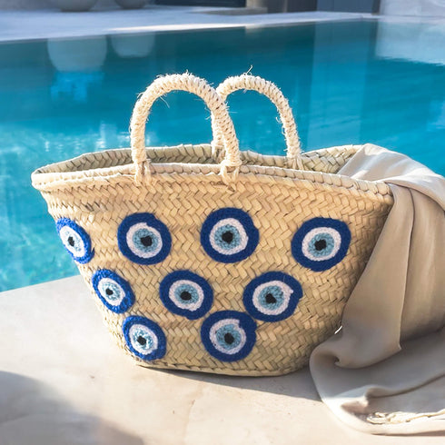 Large Evil Eye Straw Beach Bag | Multiple Eye Design