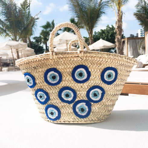 Large Evil Eye Straw Beach Bag | Multiple Eye Design