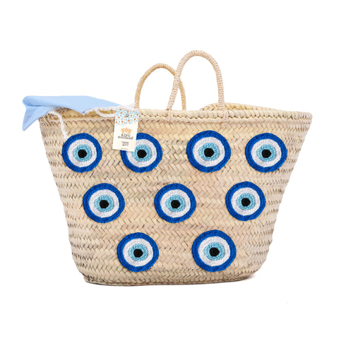 Large Evil Eye Straw Beach Bag | Multiple Eye Design