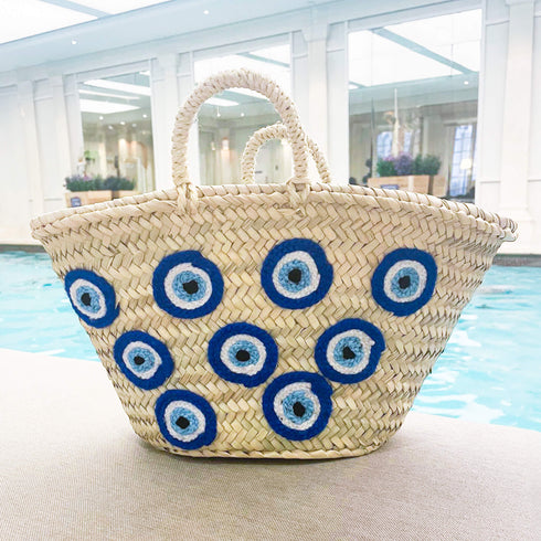 Large Evil Eye Straw Beach Bag | Multiple Eye Design