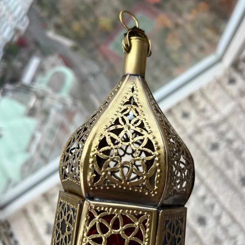 Large Moroccan Brass Lantern with Colorful Glass (CL 1012)