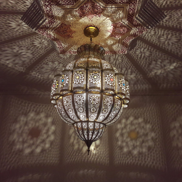 Filigree Brass Moroccan Pendant Light Bedroom
