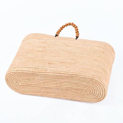 Large Raffia Tote Bag | Moroccan Beach Bag with Wooden Bead Handles