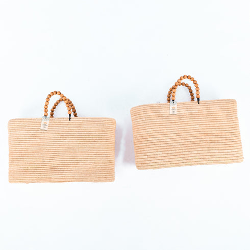 Large Raffia Tote Bag | Moroccan Beach Bag with Wooden Bead Handles