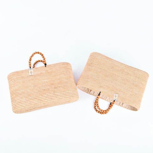 Large Raffia Tote Bag | Moroccan Beach Bag with Wooden Bead Handles