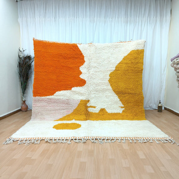 Beni Ourain Rug – Orange & Ivory Plush Geometric Wool Rug