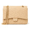 Large Quilted Jute Shoulder Bag with Gold Chain – Natural Woven Handbag