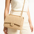 Large Quilted Jute Shoulder Bag with Gold Chain – Natural Woven Handbag