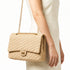 Large Quilted Jute Shoulder Bag with Gold Chain – Natural Woven Handbag