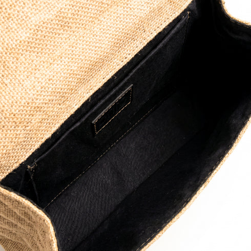 Large Quilted Jute Shoulder Bag with Gold Chain – Natural Woven Handbag