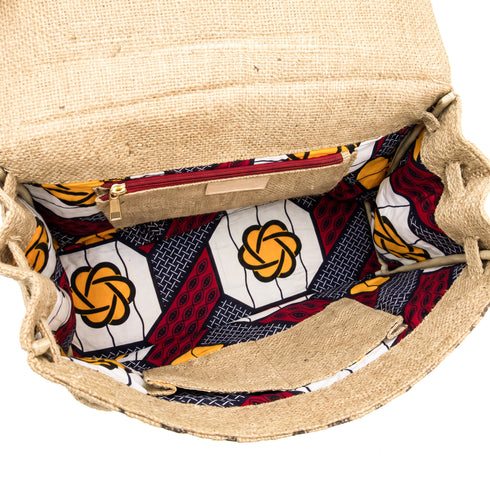 Large Jute Kelly-Style Handbag | Printed Typography Tote | Natural Handmade Jute Purse