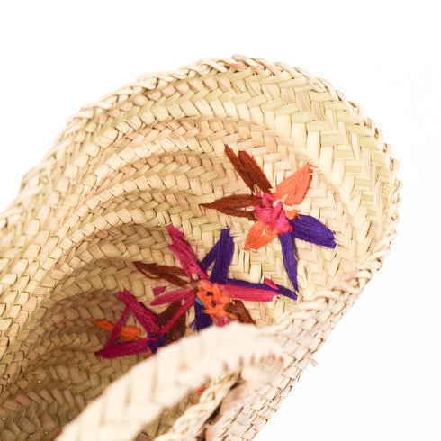 Large Bohemian Violet Stars - Embroidered Straw Basket Market Tote