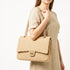Large Quilted Jute Shoulder Bag with Gold Chain – Natural Woven Handbag