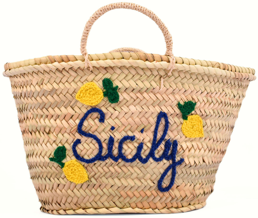 Straw Beach Bag – 'Sicily' Lemon Embroidered Tote