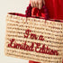 Handmade Moroccan wicker bag with I’m Limited Edition embroidery in bordeaux and round moulded handles 2