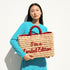 Handmade Moroccan wicker bag with I’m Limited Edition embroidery in bordeaux and round moulded handles 4