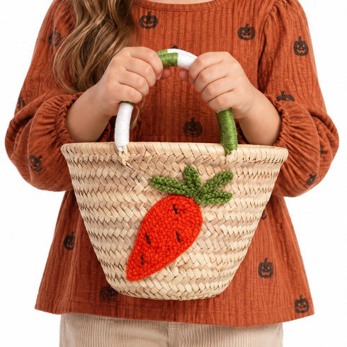 Kids Halloween Straw Basket – Carrot Embroidered Trick-or-Treat Tote