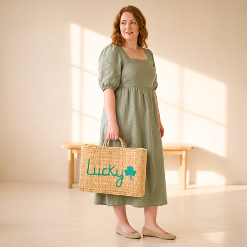 Lucky Shamrock Straw Bag – Embroidered Clover Tote for Spring & Lucky Days 🍀