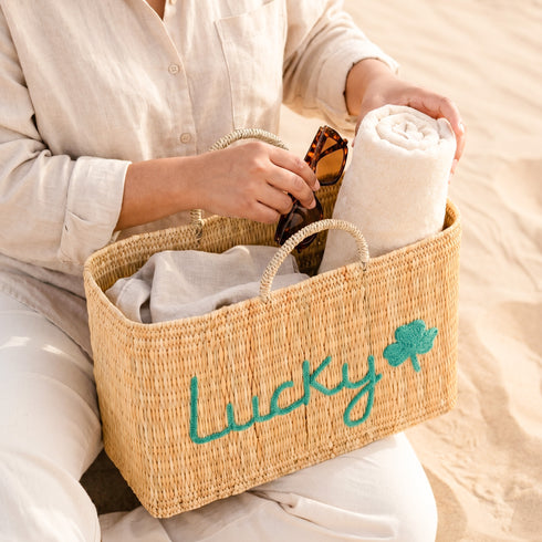Lucky Shamrock Straw Bag – Embroidered Clover Tote for Spring & Lucky Days 🍀