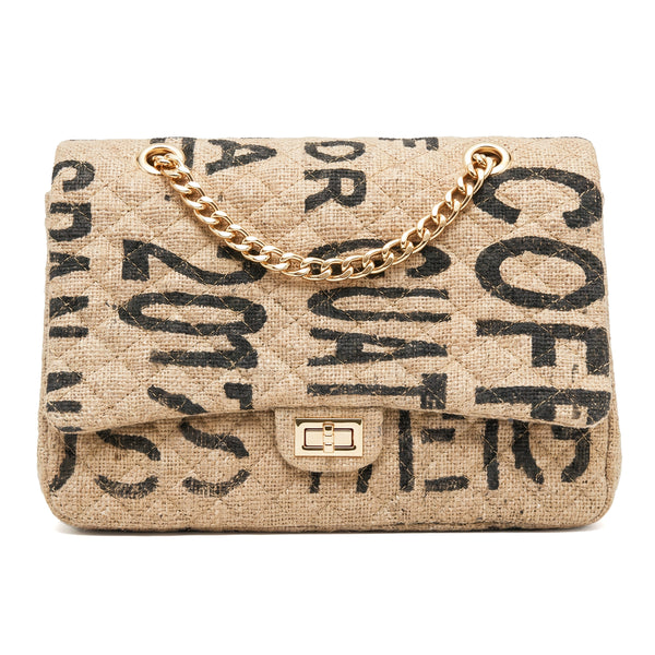Large Jute Shoulder Bag – Quilted Natural Woven Purse