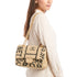Luxury Inspired Medium Quilted Jute Flap Bag | Natural Woven Handbag with Gold Chain & Typography Print (Copy)