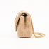 Luxury Inspired Small Quilted Jute Flap Bag | Natural Woven Handbag with Gold Chain & Typography Print