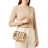 Luxury Inspired Small Quilted Jute Flap Bag | Natural Woven Handbag with Gold Chain & Typography Print